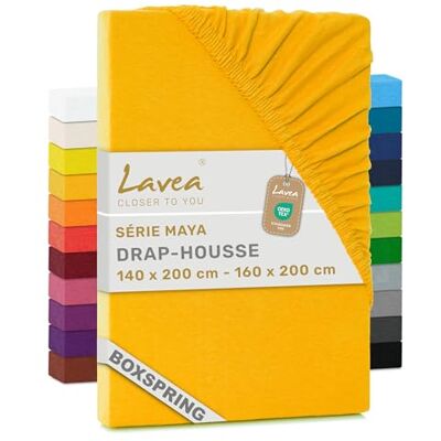Lavea ® Drap-Housse 140x200cm 100% Coton Grand Bonnet 35 cm pour Matelas épais avec Élastique Tout Autour en Jersey pour Lit Boxspring Jaune Doré Lavea ® Drap-Housse 140x200cm 100% Coton Grand Bonnet 35 cm pour Matelas épais avec Élastique Tout Autour en Jersey pour Lit Boxspring Jaune Doré