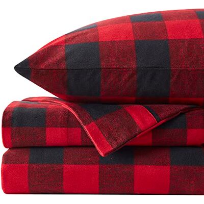 home sweet home collection Parure de lit en flanelle chaude et confortable avec poche profonde, respirante pour toutes les saisons, avec drap, drap plat et taies d'oreiller, très grand lit, motif écossais à carreaux de buffle bordeaux home sweet home collection Parure de lit en flanelle chaude et confortable avec poche profonde, respirante pour toutes les saisons, avec drap, drap plat et taies d'oreiller, très grand lit, motif écossais à carreaux de buffle bordeaux