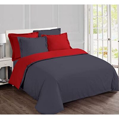 Vision Parure de lit Réversible Bicolor Rouge/Anthracite Set de Housse de Couette 260x240 cm avec 2 taies d'oreiller pour lit Kingsize 2 Personnes 100% Coton Vision Parure de lit Réversible Bicolor Rouge/Anthracite Set de Housse de Couette 260x240 cm avec 2 taies d'oreiller pour lit Kingsize 2 Personnes 100% Coton