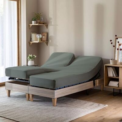 Terre de Nuit Drap Housse Vert Lichen pour lit articulé Jersey Extensible 2x90x200 Terre de Nuit Drap Housse Vert Lichen pour lit articulé Jersey Extensible 2x90x200