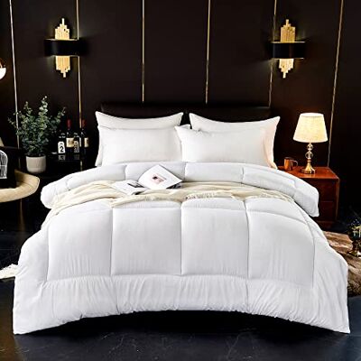 ComfyWell Couvre-lit uni pour lit simple 1 taie d'oreiller chaude et hypoallergénique Toutes saisons 135 x 200 cm Blanc ComfyWell Couvre-lit uni pour lit simple 1 taie d'oreiller chaude et hypoallergénique Toutes saisons 135 x 200 cm Blanc