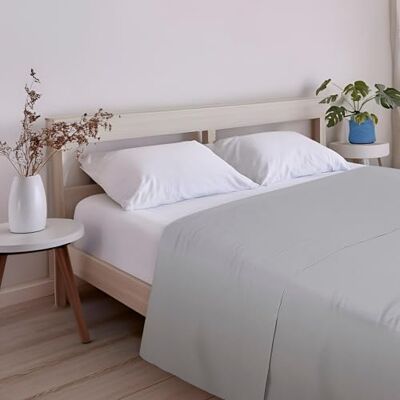 ECOMMERC3 Drap de dessus extra doux et confortable pour lit de 135 cm Drap plat gris argenté 100% fabriqué en Espagne, respirant, facile d'entretien ECOMMERC3 Drap de dessus extra doux et confortable pour lit de 135 cm Drap plat gris argenté 100% fabriqué en Espagne, respirant, facile d'entretien