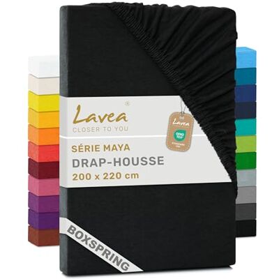 Lavea ® Drap-Housse 200x220 cm – Coton 100% Doux et Respirant – pour Matelas Épais Jusqu’à 35 cm – Jersey avec Élastique Tout Autour – Noir Lavea ® Drap-Housse 200x220 cm – Coton 100% Doux et Respirant – pour Matelas Épais Jusqu’à 35 cm – Jersey avec Élastique Tout Autour – Noir