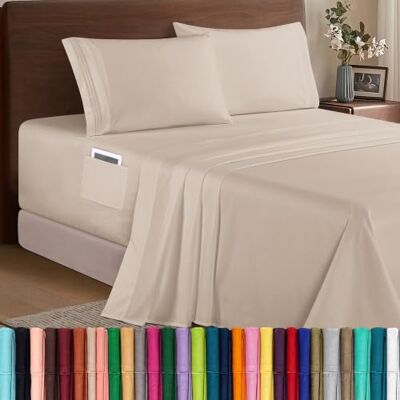 Elegant Comfort Parure de lit 4 pièces de luxe en microfibre de qualité hôtelière 1500, douce, élastique tout autour, 45,7 à 61 cm de profondeur, draps à poches très profondes, lit simple/lit simple Elegant Comfort Parure de lit 4 pièces de luxe en microfibre de qualité hôtelière 1500, douce, élastique tout autour, 45,7 à 61 cm de profondeur, draps à poches très profondes, lit simple/lit simple