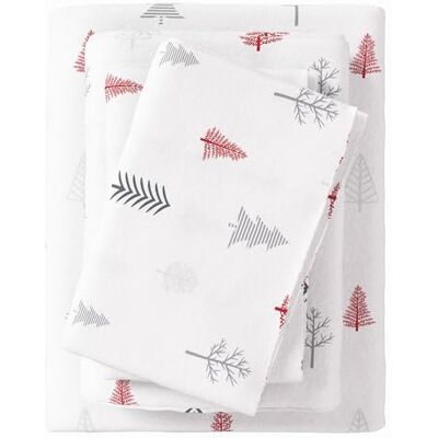 Great Bay Home Parure de lit 4 pièces en flanelle pour très grand lit, 100% coton turc, double brossé, imprimé, ultra doux et confortable, arbres d'hiver rouge Great Bay Home Parure de lit 4 pièces en flanelle pour très grand lit, 100% coton turc, double brossé, imprimé, ultra doux et confortable, arbres d'hiver rouge
