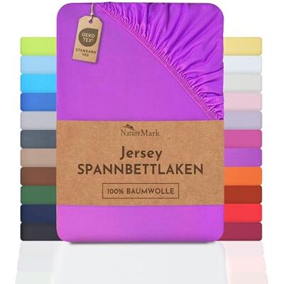 NatureMark Drap housse , drap housse en jersey 100% Conforme à la qualité Oeko-Tex Standard 100, Coton, lilas, 140 x 200-160 x 200 cm NatureMark Drap housse , drap housse en jersey 100% Conforme à la qualité Oeko-Tex Standard 100, Coton, lilas, 140 x 200-160 x 200 cm