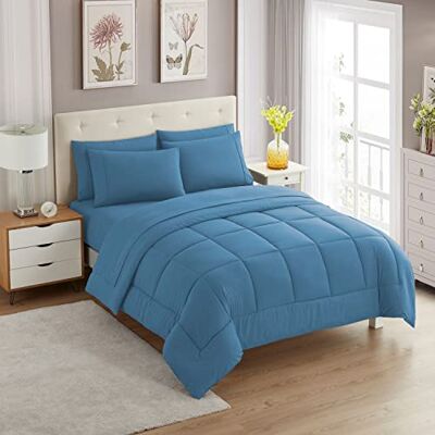 home sweet home collection Sweet Home Collection Parure de lit 5 pièces en duvet doux avec couette pour toutes les saisons couverture alternative et draps de lit en microfibre couleur unie (pour lit simple, denim) home sweet home collection Sweet Home Collection Parure de lit 5 pièces en duvet doux avec couette pour toutes les saisons couverture alternative et draps de lit en microfibre couleur unie (pour lit simple, denim)