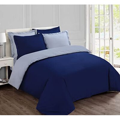 Vision Parure de lit Réversible Bicolor Marine/Gris Set de Housse de Couette 200x200 cm avec 2 taies d'oreiller pour lit 2 Personnes 100% Coton Vision Parure de lit Réversible Bicolor Marine/Gris Set de Housse de Couette 200x200 cm avec 2 taies d'oreiller pour lit 2 Personnes 100% Coton