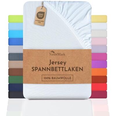 NatureMark Drap housse , drap housse en jersey 100% Conforme à la qualité Oeko-Tex Standard 100, Coton, Blanc., 180 x 200-200 x 200 cm NatureMark Drap housse , drap housse en jersey 100% Conforme à la qualité Oeko-Tex Standard 100, Coton, Blanc., 180 x 200-200 x 200 cm