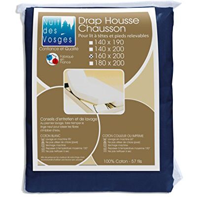 Nuit des Vosges 2099737 Cotoval Drap Housse TPR Uni Coton Marine 160 x 200 cm Nuit des Vosges 2099737 Cotoval Drap Housse TPR Uni Coton Marine 160 x 200 cm