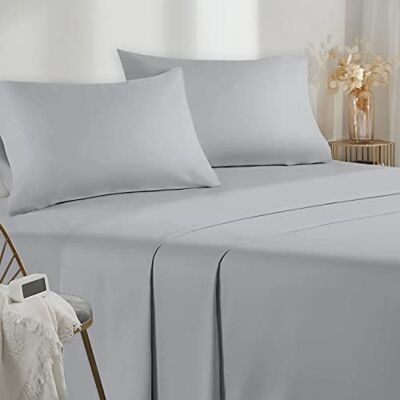 Poligino Parure de lit simple en microfibre simple 90 x 200 cm, drap de dessus 160 x 280 cm, 1 taie d’oreiller 50 x 80 cm, gris clair Poligino Parure de lit simple en microfibre simple 90 x 200 cm, drap de dessus 160 x 280 cm, 1 taie d’oreiller 50 x 80 cm, gris clair
