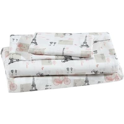 Beatrice Home Fashions Parure de lit imprimée microfibre douce, confortable, facile d'entretien, 1 drap-housse avec poches profondes 30,5 cm, 1 drap plat et 1 taie d'oreiller Double, Paris Postale Beatrice Home Fashions Parure de lit imprimée microfibre douce, confortable, facile d'entretien, 1 drap-housse avec poches profondes 30,5 cm, 1 drap plat et 1 taie d'oreiller Double, Paris Postale