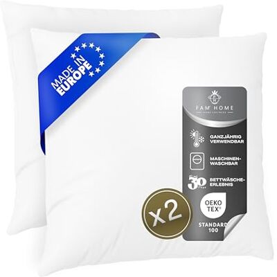 FH FAM' HOME HOME COSINESS FAM Home Lot de 2 oreillers 80 x 80 cm en microfibre douce 80 x 80 cm pour les personnes allergiques avec soutien optimal de la nuque et de la tête Coussin intérieur, respirant, régulateur FH FAM' HOME HOME COSINESS FAM Home Lot de 2 oreillers 80 x 80 cm en microfibre douce 80 x 80 cm pour les personnes allergiques avec soutien optimal de la nuque et de la tête Coussin intérieur, respirant, régulateur