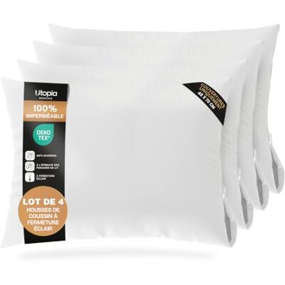 Utopia Bedding Protège-Oreillers Imperméables À Fermeture Éclair 45 x 70 cm, Lot De 4 Utopia Bedding Protège-Oreillers Imperméables À Fermeture Éclair 45 x 70 cm, Lot De 4