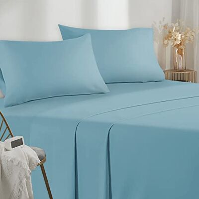 Poligino Parure de lit simple en microfibre simple 90 x 200 cm, drap de dessus 160 x 280 cm, 1 taie d’oreiller 50 x 80 cm, bleu ciel Poligino Parure de lit simple en microfibre simple 90 x 200 cm, drap de dessus 160 x 280 cm, 1 taie d’oreiller 50 x 80 cm, bleu ciel