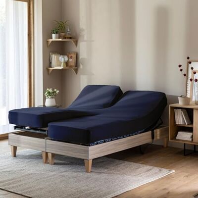 Terre de Nuit Drap Housse Bleu Marine pour lit articulé Jersey Extensible 2x70x190 Terre de Nuit Drap Housse Bleu Marine pour lit articulé Jersey Extensible 2x70x190