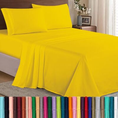 Elegant Comfort Parure de lit de luxe douce de 1500 fils au pouce carré, de qualité hôtelière, infroissable, confortable, drap-housse élastique, poche profonde, lit simple/simple XL, jaune Elegant Comfort Parure de lit de luxe douce de 1500 fils au pouce carré, de qualité hôtelière, infroissable, confortable, drap-housse élastique, poche profonde, lit simple/simple XL, jaune