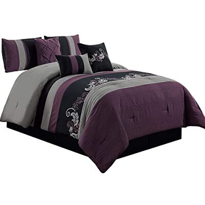 Chezmoi Collection Napa Parure de lit en polyester, violet/noir/gris, lit double Chezmoi Collection Napa Parure de lit en polyester, violet/noir/gris, lit double