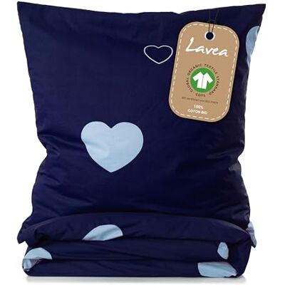 Lavea ® Parure de Lit Enfant – 100x135 cm + 40x60 cm – Bleu & Bleu Clair 100% Coton Biologique – Douce, Respirante, Motif Cœur Lavea ® Parure de Lit Enfant – 100x135 cm + 40x60 cm – Bleu & Bleu Clair 100% Coton Biologique – Douce, Respirante, Motif Cœur