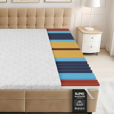 SLIPIO Surmatelas 200 x 200 cm Hauteur 6 cm 5 zones de massage Ergo+ Adaptation optimale au corps Housse respirante et lavable en machine Surmatelas hypoallergénique SLIPIO Surmatelas 200 x 200 cm Hauteur 6 cm 5 zones de massage Ergo+ Adaptation optimale au corps Housse respirante et lavable en machine Surmatelas hypoallergénique