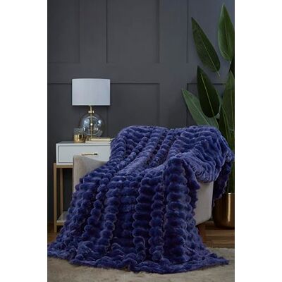 Rapport Home Couverture en fausse fourrure de lapin douce au toucher côtelé Bleu 150 x 200 cm Rapport Home Couverture en fausse fourrure de lapin douce au toucher côtelé Bleu 150 x 200 cm
