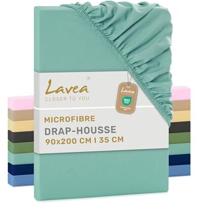 Lavea ® Drap-Housse 90x200 cm – Microfibre Douce et Respirante – Bonnet 35 cm – Avec Élastique Tout Autour – Certifié OEKO-TEX – Vert eucalyptus Lavea ® Drap-Housse 90x200 cm – Microfibre Douce et Respirante – Bonnet 35 cm – Avec Élastique Tout Autour – Certifié OEKO-TEX – Vert eucalyptus
