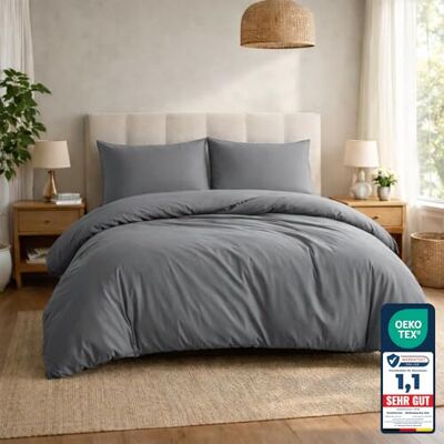 Komfortec Parure de lit de qualité supérieure 200 x 200 cm avec 2 taies d'oreiller 40 x 80 cm En microfibre brossée Gris Komfortec Parure de lit de qualité supérieure 200 x 200 cm avec 2 taies d'oreiller 40 x 80 cm En microfibre brossée Gris