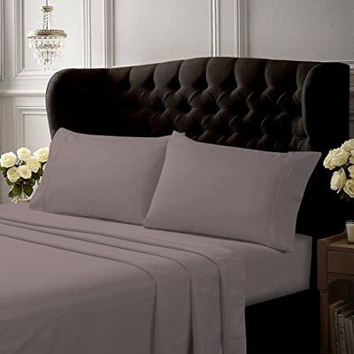 Tribeca Living Parure de lit pour grand lit, ensemble de draps et taies d'oreiller en percale de coton lisse, poche très profonde, 300 fils au pouce carré, literie de luxe 4 pièces, gris Tribeca Living Parure de lit pour grand lit, ensemble de draps et taies d'oreiller en percale de coton lisse, poche très profonde, 300 fils au pouce carré, literie de luxe 4 pièces, gris