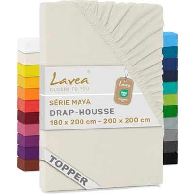Lavea ® Drap-Housse pour Surmatelas/Topper 180x190/200 cm – Blanc Crème Jersey 100% Coton Doux et Respirant – Pour Surmatelas jusqu'à 10 cm – Élastique Tout Autour – Certifié OEKO-TEX® Lavea ® Drap-Housse pour Surmatelas/Topper 180x190/200 cm – Blanc Crème Jersey 100% Coton Doux et Respirant – Pour Surmatelas jusqu'à 10 cm – Élastique Tout Autour – Certifié OEKO-TEX®