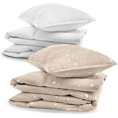 Totsy Baby Linge de Lit Bébé Set Complet avec Couette et Oreiller 90x120 cm Taie d'Oreiller 40x60 coton fermeture éclair certifié Oeko-Tex pour garçon fille enfant bébé Beige avec étoiles blanches Totsy Baby Linge de Lit Bébé Set Complet avec Couette et Oreiller 90x120 cm Taie d'Oreiller 40x60 coton fermeture éclair certifié Oeko-Tex pour garçon fille enfant bébé Beige avec étoiles blanches