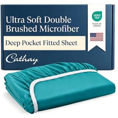 Cathay Home Drap-housse de luxe en microfibre ultra douce doublement brossée, infroissable et anti-décoloration, profondeur de poche standard 35,6 cm, bleu pied d’alouette, très grand lit 2 places Cathay Home Drap-housse de luxe en microfibre ultra douce doublement brossée, infroissable et anti-décoloration, profondeur de poche standard 35,6 cm, bleu pied d’alouette, très grand lit 2 places