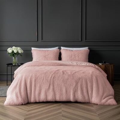 Sleepdown Parure de lit en polaire de luxe à poils longs en fausse fourrure super douce, facile d'entretien, housse de couette avec taies d'oreiller 2 places (200 x 200 cm) Rose pâle Sleepdown Parure de lit en polaire de luxe à poils longs en fausse fourrure super douce, facile d'entretien, housse de couette avec taies d'oreiller 2 places (200 x 200 cm) Rose pâle
