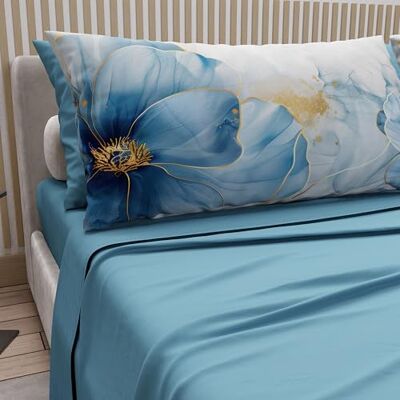 PETTI Artigiani Italiani Parure de lit en coton avec taies d'oreiller en impression numérique, drap 1 place et demie française, parure de lit fantaisie florale 138 bleu clair, 100% fabriqué en PETTI Artigiani Italiani Parure de lit en coton avec taies d'oreiller en impression numérique, drap 1 place et demie française, parure de lit fantaisie florale 138 bleu clair, 100% fabriqué en