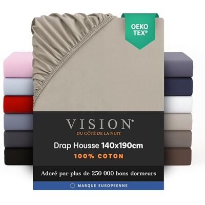 Vision Drap housse 140 x 190 cm Coloris: beige 100% coton: 57 fils 4 coins élastiques Vision Drap housse 140 x 190 cm Coloris: beige 100% coton: 57 fils 4 coins élastiques