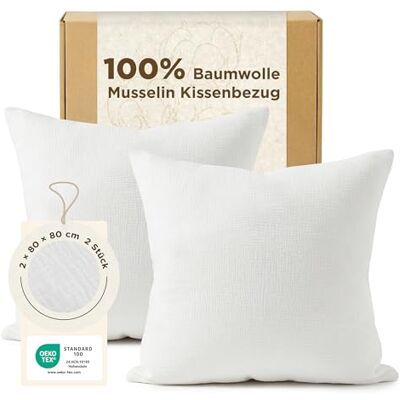 Bedsure Lot de 2 taies d'oreiller en mousseline 80 x 80 cm 100 % coton 80 x 80 cm 2 taies d'oreiller en mousseline avec fermeture éclair Certifiées Oeko-TEX Taies d'oreiller d'été blanches Bedsure Lot de 2 taies d'oreiller en mousseline 80 x 80 cm 100 % coton 80 x 80 cm 2 taies d'oreiller en mousseline avec fermeture éclair Certifiées Oeko-TEX Taies d'oreiller d'été blanches