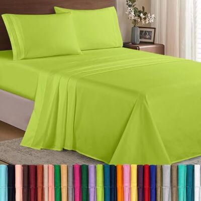 Elegant Comfort Parure de lit 4 pièces en microfibre de qualité hôtelière 1500, infroissable, drap-housse avec élastique, bonnet profond pour matelas mesurant jusqu'à 40,6 cm, lit double, vert citron Elegant Comfort Parure de lit 4 pièces en microfibre de qualité hôtelière 1500, infroissable, drap-housse avec élastique, bonnet profond pour matelas mesurant jusqu'à 40,6 cm, lit double, vert citron