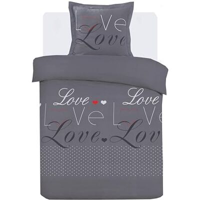 Vision Parure de lit Love Anthracite Set de Housse de Couette 140 x 200 cm avec 1 taie d'oreiller pour lit 1 Personne 100% Coton Vision Parure de lit Love Anthracite Set de Housse de Couette 140 x 200 cm avec 1 taie d'oreiller pour lit 1 Personne 100% Coton