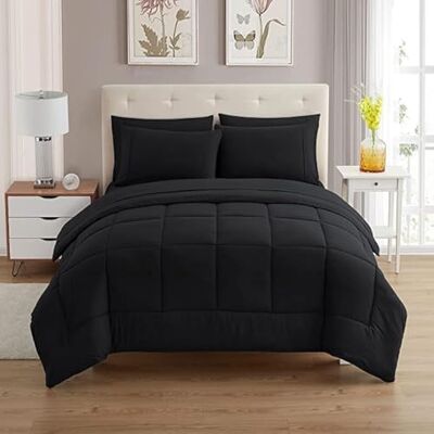 home sweet home collection Sweet Home Collection Parure de lit 7 pièces en duvet doux avec couette pour toutes les saisons couverture alternative et draps de lit en microfibre couleur unie (pour lit Queen-size, noir) home sweet home collection Sweet Home Collection Parure de lit 7 pièces en duvet doux avec couette pour toutes les saisons couverture alternative et draps de lit en microfibre couleur unie (pour lit Queen-size, noir)