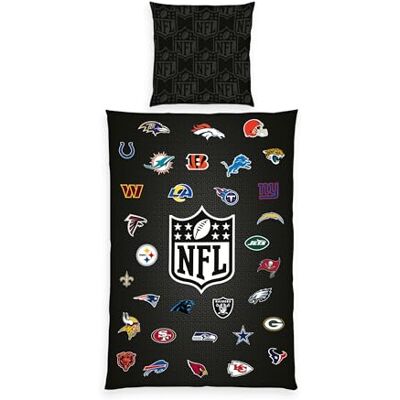 Herding Parure de lit NFL, taie d'oreiller env. 80 x 80 cm, housse de couette env. 135 x 200 cm, fermeture éclair de marque, 100% coton/renforcé Herding Parure de lit NFL, taie d'oreiller env. 80 x 80 cm, housse de couette env. 135 x 200 cm, fermeture éclair de marque, 100% coton/renforcé