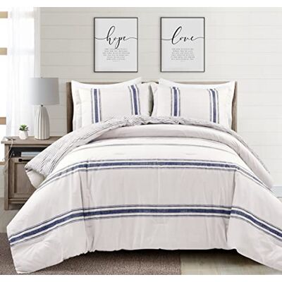 Lush Decor Farmhouse Stripe Reversible Cotton Comforter Set, 3 Piece Set, California King, Navy Cozy Farmhouse Bedding Set Rustic Decor Striped Comforter Modern Farmhouse Bedroom Decor Lush Decor Farmhouse Stripe Reversible Cotton Comforter Set, 3 Piece Set, California King, Navy Cozy Farmhouse Bedding Set Rustic Decor Striped Comforter Modern Farmhouse Bedroom Decor