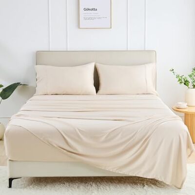GOKOTTA Parure de lit 4 pièces en bambou super doux, rafraîchissants pour les dormeurs chauds – Draps de luxe en soie respirants, poche profonde jusqu'à 40,6 cm – Double couture durable (beige clair) GOKOTTA Parure de lit 4 pièces en bambou super doux, rafraîchissants pour les dormeurs chauds – Draps de luxe en soie respirants, poche profonde jusqu'à 40,6 cm – Double couture durable (beige clair)