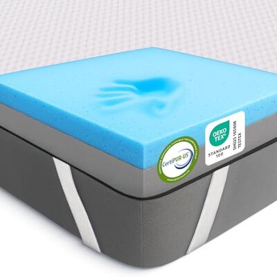 MKS Surmatelas 2 en 1 en mousse gel, 220 x 200 cm, avec système H3 et H4, 5 couches, soulagement de la pression, côtés en maille et bandes élastiques, idéal pour les personnes dormant sur le côté, le MKS Surmatelas 2 en 1 en mousse gel, 220 x 200 cm, avec système H3 et H4, 5 couches, soulagement de la pression, côtés en maille et bandes élastiques, idéal pour les personnes dormant sur le côté, le