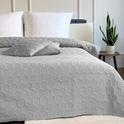 Euromat Couvre-lit matelassé réversible avec 2 taies d'oreiller 40 x 40 cm (gris clair, Parla 3D, 180 x 220 cm) Euromat Couvre-lit matelassé réversible avec 2 taies d'oreiller 40 x 40 cm (gris clair, Parla 3D, 180 x 220 cm)