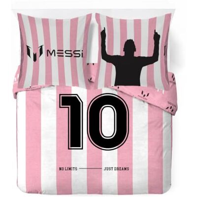 Jay Franco Messi Football Parure de lit 3 pièces super douce pour enfant avec taie d'oreiller Housse de couette uniquement (rembourrage non inclus), rose, lit double Jay Franco Messi Football Parure de lit 3 pièces super douce pour enfant avec taie d'oreiller Housse de couette uniquement (rembourrage non inclus), rose, lit double