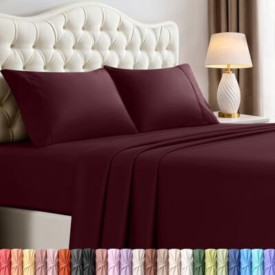 Utopia Bedding Parure de lit 4 pièces en microfibre brossée, résistante au rétrécissement et à la décoloration, facile d'entretien (très grand lit, bordeaux) Utopia Bedding Parure de lit 4 pièces en microfibre brossée, résistante au rétrécissement et à la décoloration, facile d'entretien (très grand lit, bordeaux)