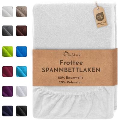 NatureMark Drap-housse en tissu éponge, doux et respirant, doux pour la peau, pratique et facile d'entretien, durable et résistant, 80 % coton et 20 % polyester, 120 x 200 cm, blanc NatureMark Drap-housse en tissu éponge, doux et respirant, doux pour la peau, pratique et facile d'entretien, durable et résistant, 80 % coton et 20 % polyester, 120 x 200 cm, blanc