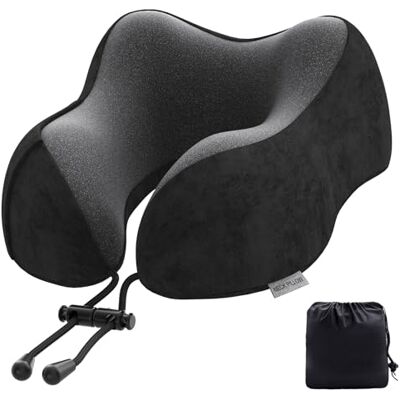 Yomisee Coussin de nuque, coussin de voyage en mousse à mémoire de forme avec housse douce et veloutée, coussin de nuque pour adulte, pour voyage, camping, bureau et maison, noir Yomisee Coussin de nuque, coussin de voyage en mousse à mémoire de forme avec housse douce et veloutée, coussin de nuque pour adulte, pour voyage, camping, bureau et maison, noir