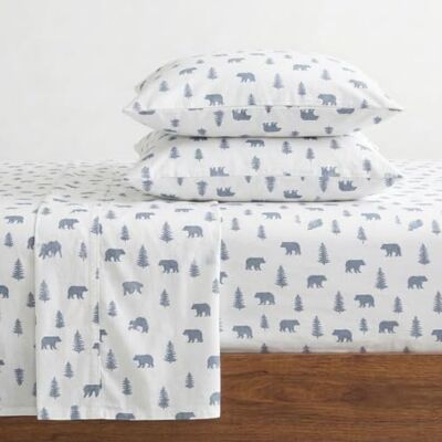 Eddie Bauer Parure de lit en flanelle de coton brossée pour plus de douceur, décoration d'intérieur confortable Ours et arbres, lit double Eddie Bauer Parure de lit en flanelle de coton brossée pour plus de douceur, décoration d'intérieur confortable Ours et arbres, lit double