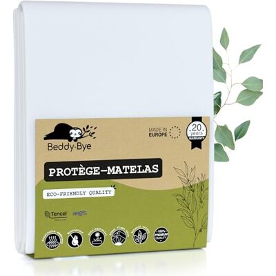 Beddy-Bye Protège Matelas 180x220/40 cm Qualité Supérieure OEKO-TEX® ~ Alèse Imperméable en Fibre Luxe Tencel™ Écologique ~ Forme Drap Housse Beddy-Bye Protège Matelas 180x220/40 cm Qualité Supérieure OEKO-TEX® ~ Alèse Imperméable en Fibre Luxe Tencel™ Écologique ~ Forme Drap Housse