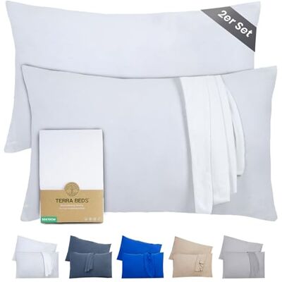 Terra Beds Lot de 2 taies d'oreiller 50 x 70 cm Jersey de coton 160 g/m² 50 x 70 cm Avec fermeture éclair Tissu tricoté extensible Respirant Blanc Terra Beds Lot de 2 taies d'oreiller 50 x 70 cm Jersey de coton 160 g/m² 50 x 70 cm Avec fermeture éclair Tissu tricoté extensible Respirant Blanc